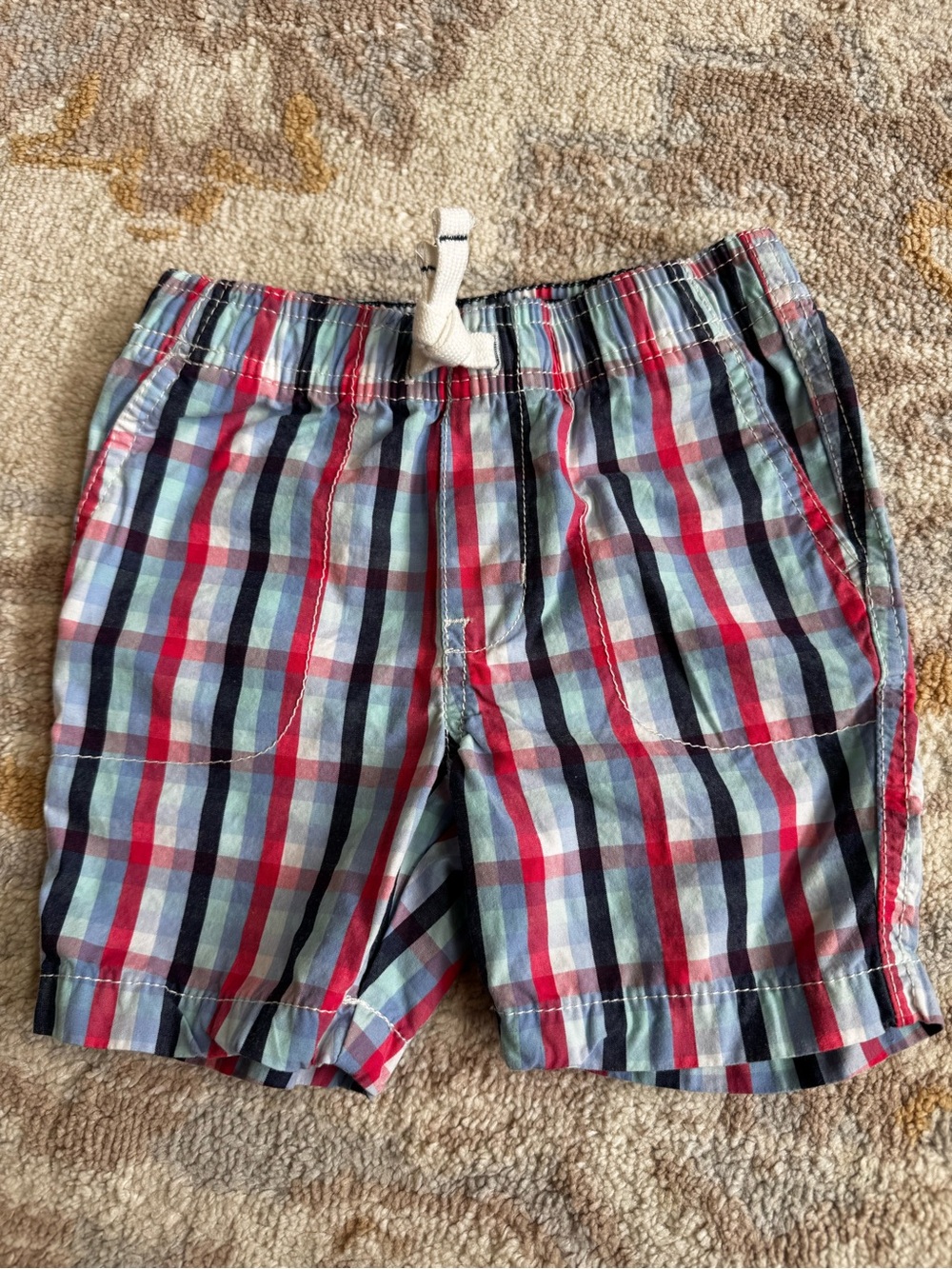 Carter’s plaid shorts, blue red white 18-24 months